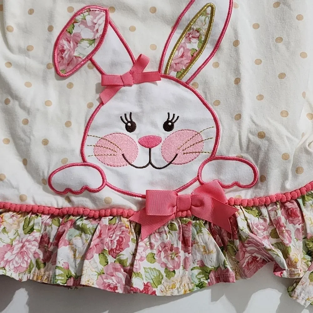 Girls Embroidered Easter Bunny Spring Floral Tank & Ruffled Pants Set Size 6x